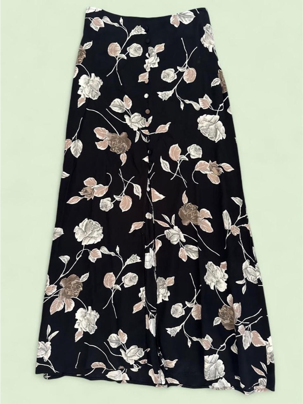 Vintage Black Floral Button Front Maxi Skirt